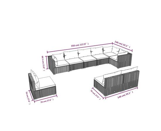 Set mobilier de grădină cu perne, 9 piese, negru, poliratan, 5 image