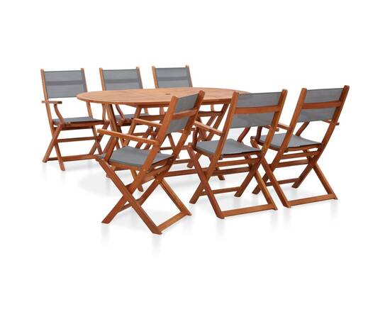 Set mobilier exterior 7 piese gri lemn eucalipt lemn/textilenă