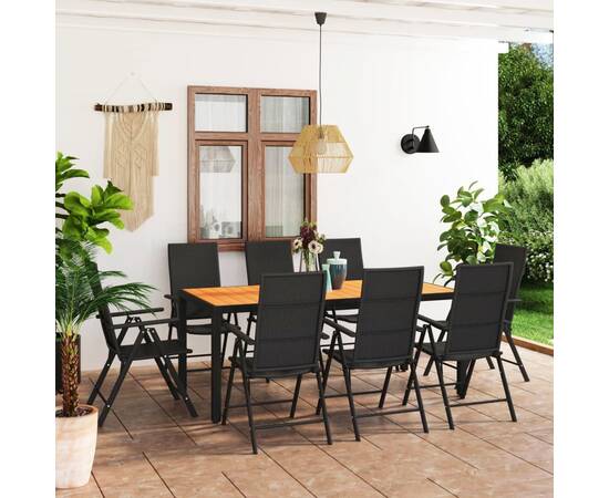 Set mobilier de grădină, 9 piese, negru și maro