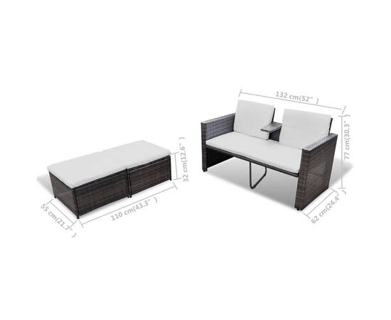 Set mobilier de grădină cu perne, 4 piese, maro, poliratan, 7 image