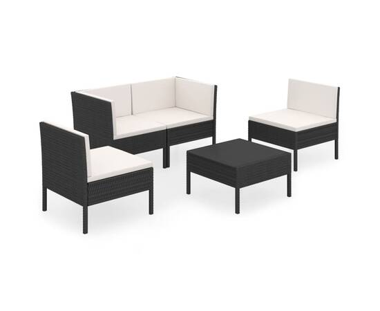 Set mobilier de grădină cu perne, 5 piese, negru, poliratan, 2 image