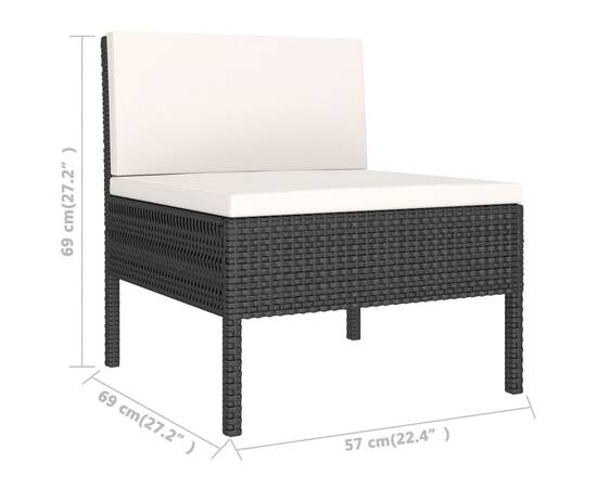 Set mobilier de grădină cu perne, 5 piese, negru, poliratan, 7 image