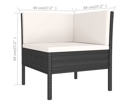 Set mobilier de grădină cu perne, 5 piese, negru, poliratan, 6 image