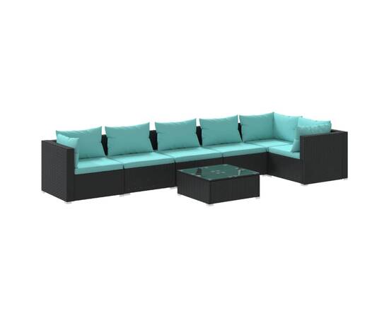 Set mobilier de grădină cu perne, 7 piese, negru, poliratan, 2 image