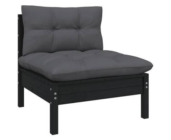 Set mobilier grădină cu perne, 10 piese, negru, lemn de pin, 6 image