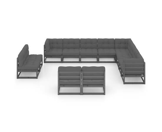 Set mobilier grădină cu perne, 12 piese, negru, lemn masiv pin, 3 image