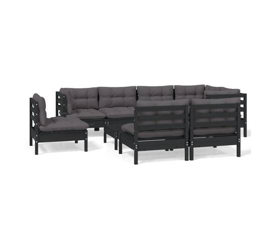 Set mobilier grădină cu perne, 9 piese, negru, lemn masiv pin, 2 image