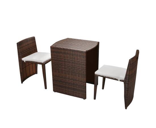 Set mobilier bistro cu perne, 3 piese, maro, poliratan, 2 image