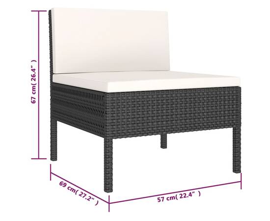 Set mobilier de grădină cu perne, 6 piese, negru, poliratan, 7 image