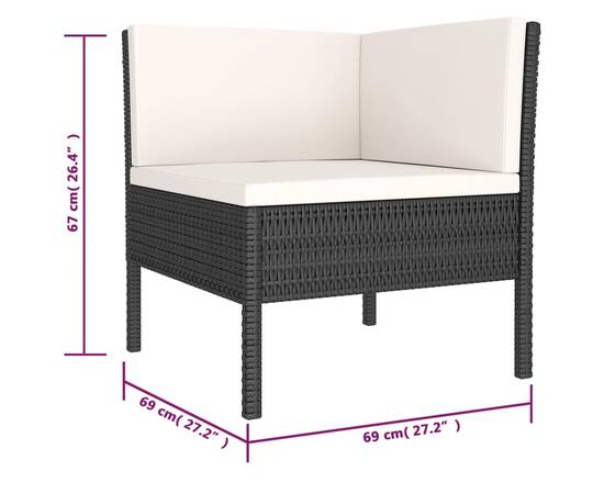 Set mobilier de grădină cu perne, 6 piese, negru, poliratan, 6 image