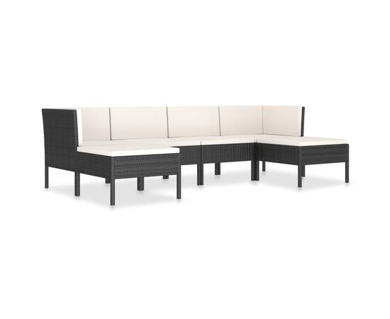 Set mobilier de grădină cu perne, 6 piese, negru, poliratan, 2 image