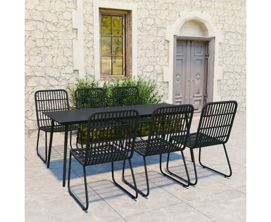 Set mobilier de exterior, 7 piese, negru, poliratan și sticlă