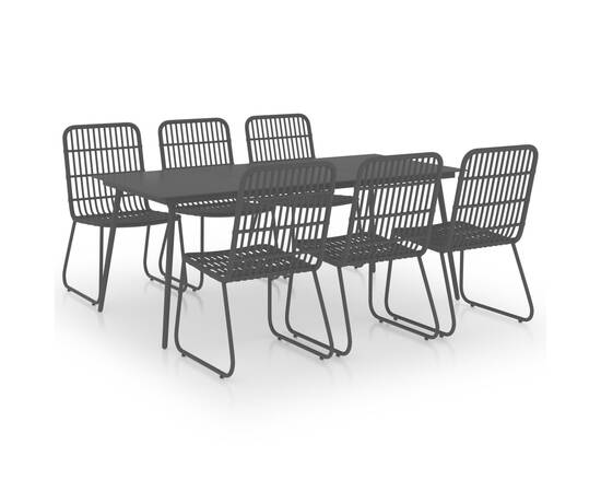 Set mobilier de exterior, 7 piese, negru, poliratan și sticlă, 2 image