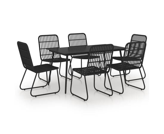 Set mobilier de exterior, 7 piese, negru, poliratan și sticlă, 2 image