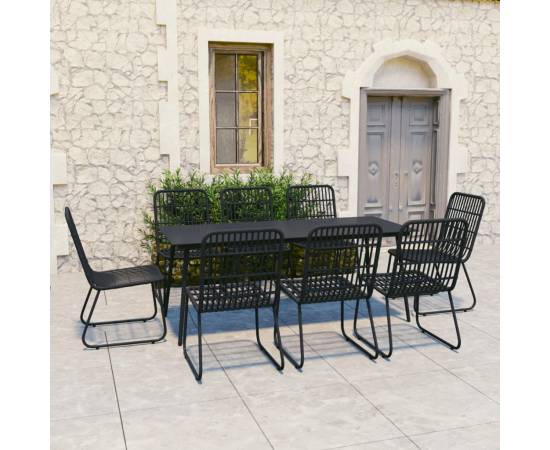 Set mobilier de exterior, 9 piese, poliratan și sticlă