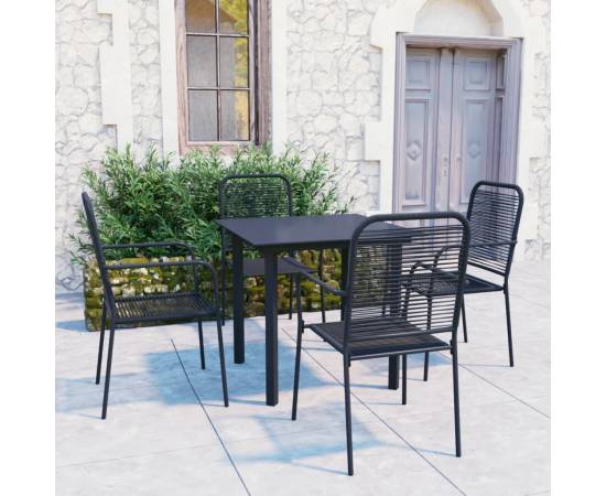 Set mobilier de grădină, 5 piese, negru, sticlă și oțel