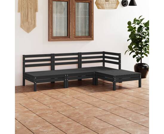 Set mobilier de grădină, 4 piese, negru, lemn masiv de pin