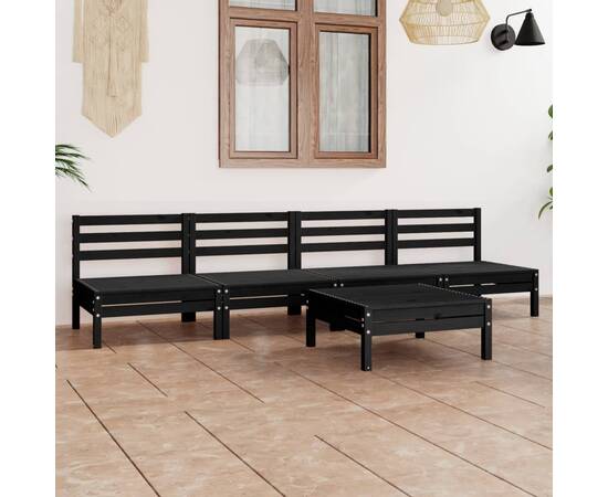 Set mobilier de grădină, 5 piese, negru, lemn masiv de pin