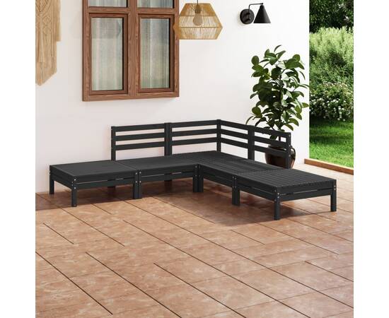 Set mobilier de grădină, 5 piese, negru, lemn masiv de pin