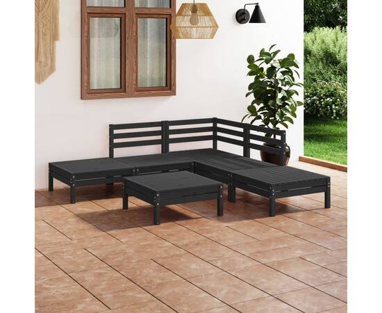 Set mobilier de grădină, 6 piese, negru, lemn masiv de pin