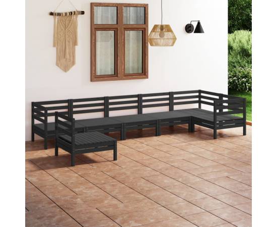 Set mobilier de grădină, 7 piese, negru, lemn masiv de pin