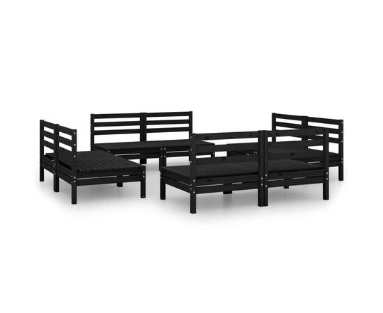 Set mobilier de grădină, 8 piese, negru, lemn masiv de pin, 2 image