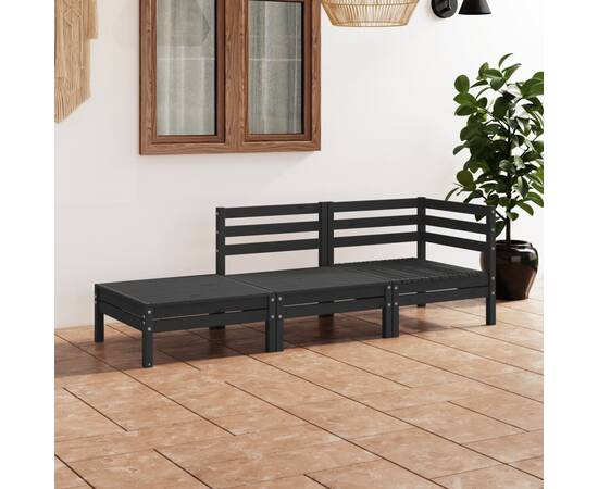 Set mobilier de grădină, 3 piese, negru, lemn masiv de pin