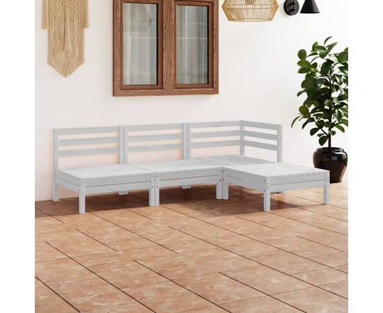 Set mobilier de grădină, 4 piese, alb, lemn masiv de pin
