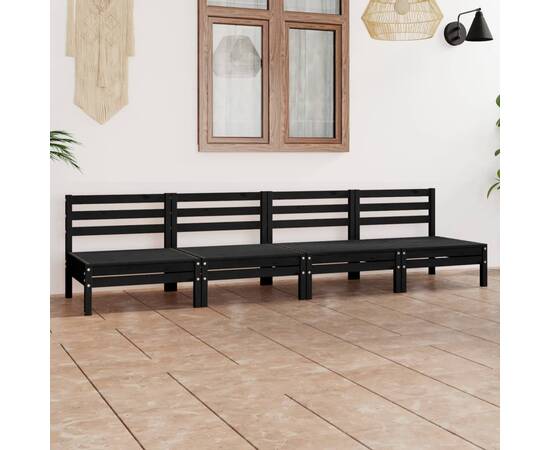 Set mobilier de grădină, 4 piese, negru, lemn masiv de pin