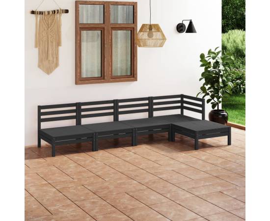 Set mobilier de grădină, 5 piese, negru, lemn masiv de pin