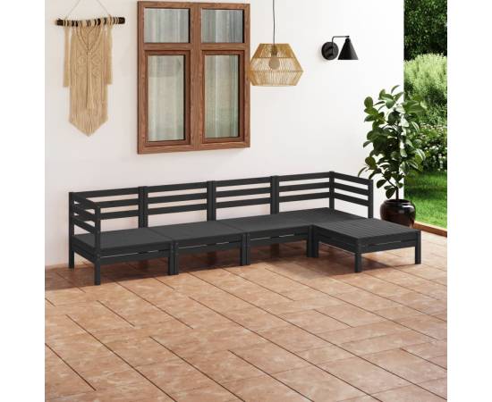 Set mobilier de grădină, 5 piese, negru, lemn masiv de pin