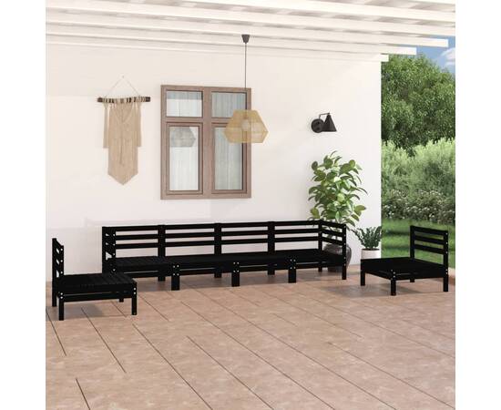 Set mobilier de grădină, 6 piese, negru, lemn masiv de pin