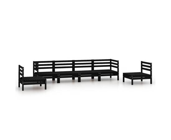 Set mobilier de grădină, 6 piese, negru, lemn masiv de pin, 2 image