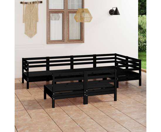 Set mobilier de grădină, 7 piese, negru, lemn masiv de pin