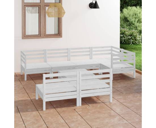 Set mobilier de grădină, 8 piese, alb, lemn masiv de pin