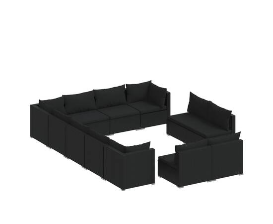 Set mobilier de grădină cu perne, 12 piese, negru, poliratan, 2 image
