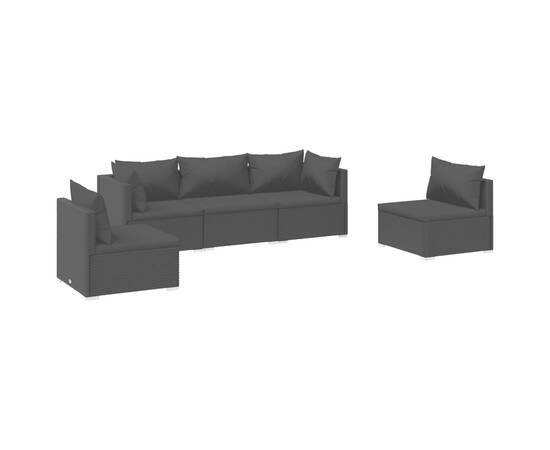 Set mobilier de grădină cu perne, 5 piese, negru, poliratan, 2 image