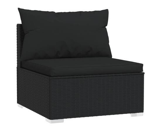 Set mobilier de grădină cu perne, 6 piese, negru, poliratan, 4 image