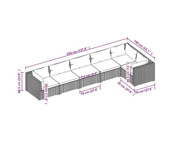 Set mobilier de grădină cu perne, 6 piese, negru, poliratan, 6 image