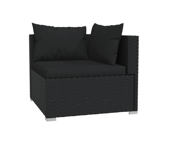 Set mobilier de grădină cu perne, 6 piese, negru, poliratan, 5 image