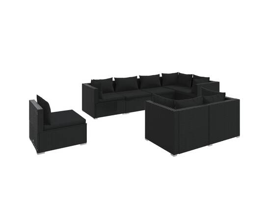 Set mobilier de grădină cu perne, 8 piese, negru, poliratan, 2 image