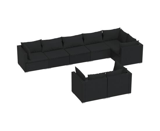 Set mobilier de grădină cu perne, 8 piese, negru, poliratan, 2 image