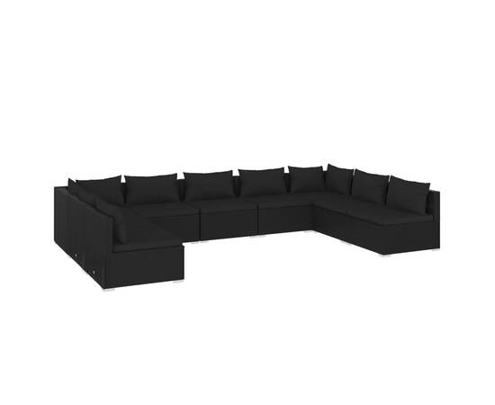 Set mobilier de grădină cu perne, 9 piese, negru, poliratan, 2 image