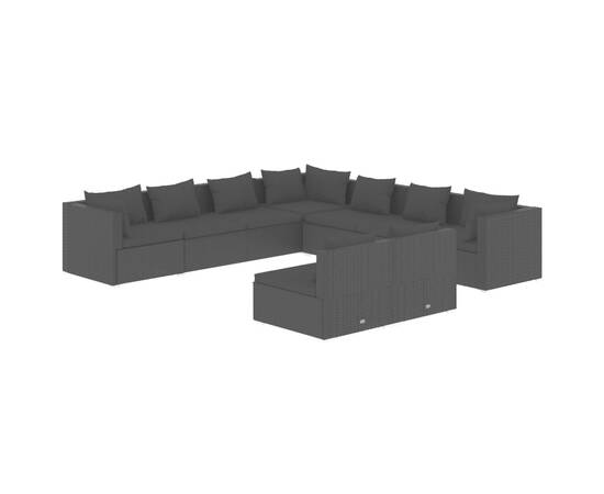 Set mobilier de grădină cu perne, 9 piese, negru, poliratan, 2 image