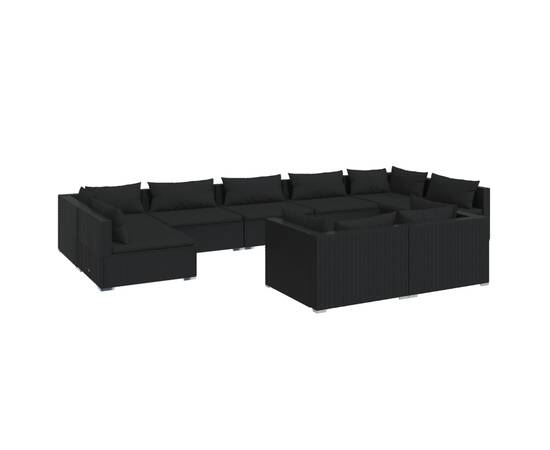 Set mobilier de grădină cu perne, 9 piese, negru, poliratan, 2 image