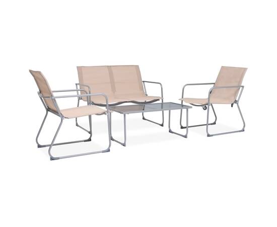 Set mobilier de grădină, 4 piese, crem, oțel și textil