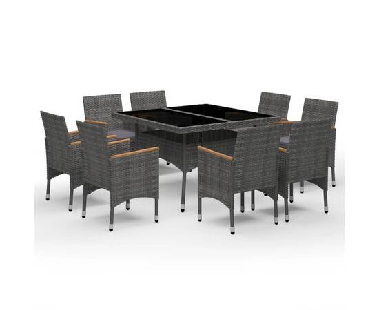 Set mobilier de grădină, 9 piese, gri, poliratan și lemn acacia, 2 image