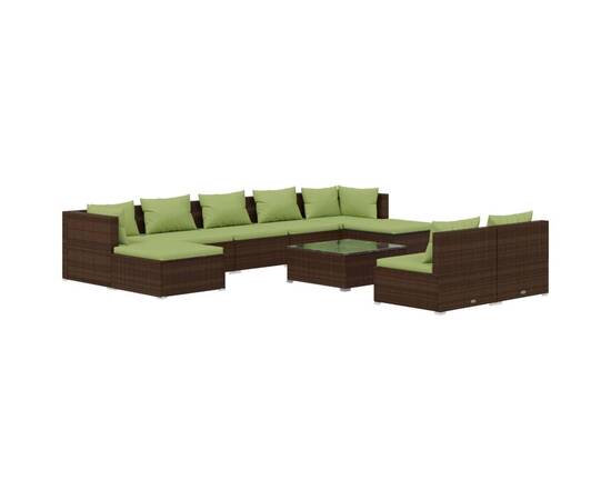 Set mobilier de grădină cu perne, 10 piese, maro, poliratan, 2 image