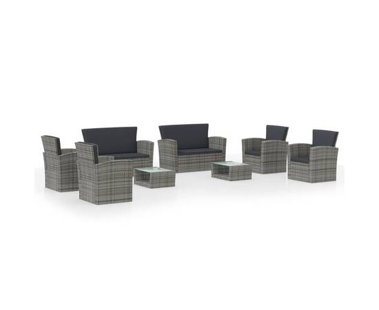 Set mobilier de grădină cu perne, 8 piese, gri, poliratan, 2 image