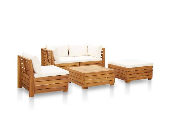 Set mobilier grădină cu perne, 5 piese, alb crem, lemn acacia, 2 image